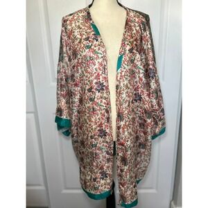 Silk Floral Kimono Duster‎ Jacket Open Front Bohemian Festival Cover Up OS